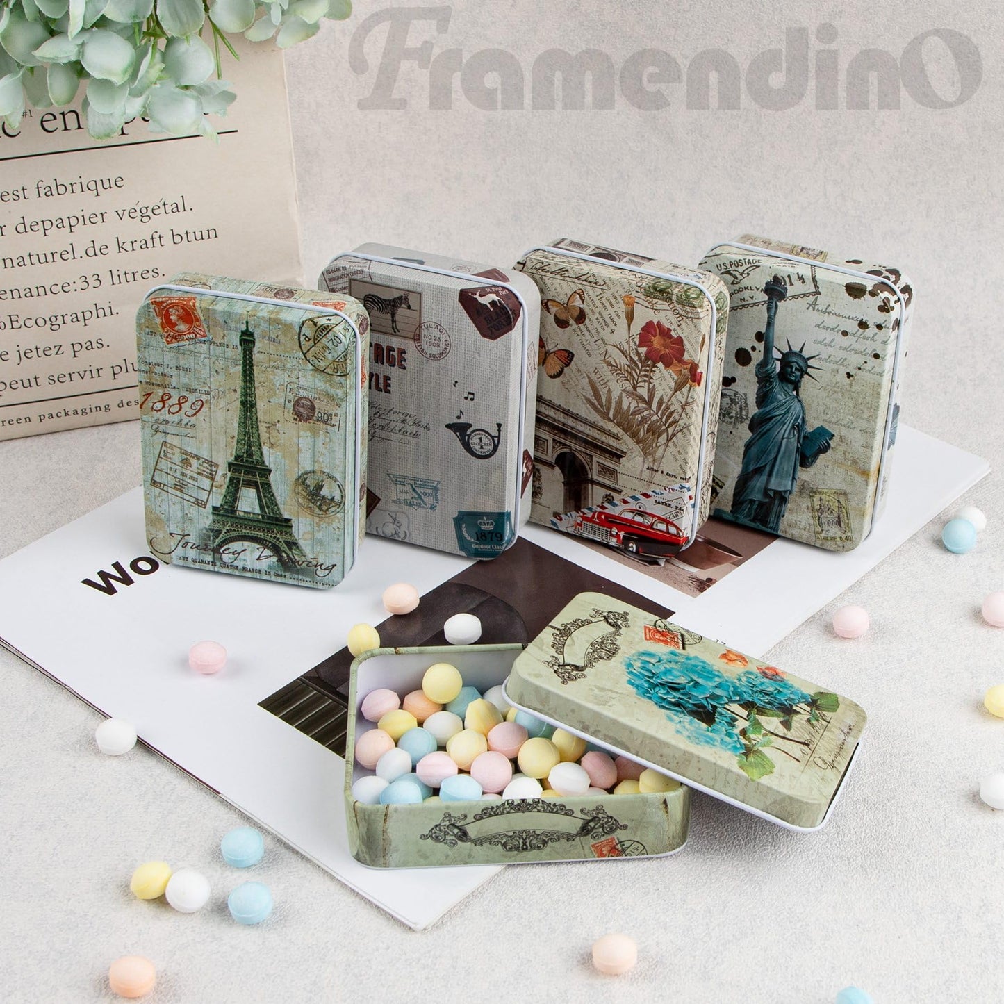 Framendino, 10 Pack Metal Tin Plate Empty Boxes Trinket Jewelry Coin Box with Lid for Candy