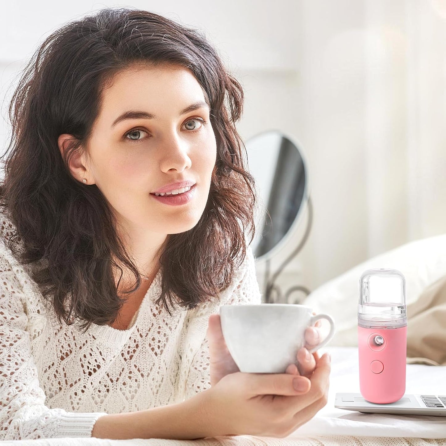 LIFKOME Hand Held Humidifier, Portable Pink Humidifier Diffuser, Face Mister for Home, Office, Travel