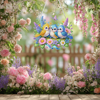 Aeepics Hanging Diamond Art Kit for Adult, DIY Diamonds Painting Pendant Ornament Kit, Acrylic Diamond Art Painting Board Kit (Birds)