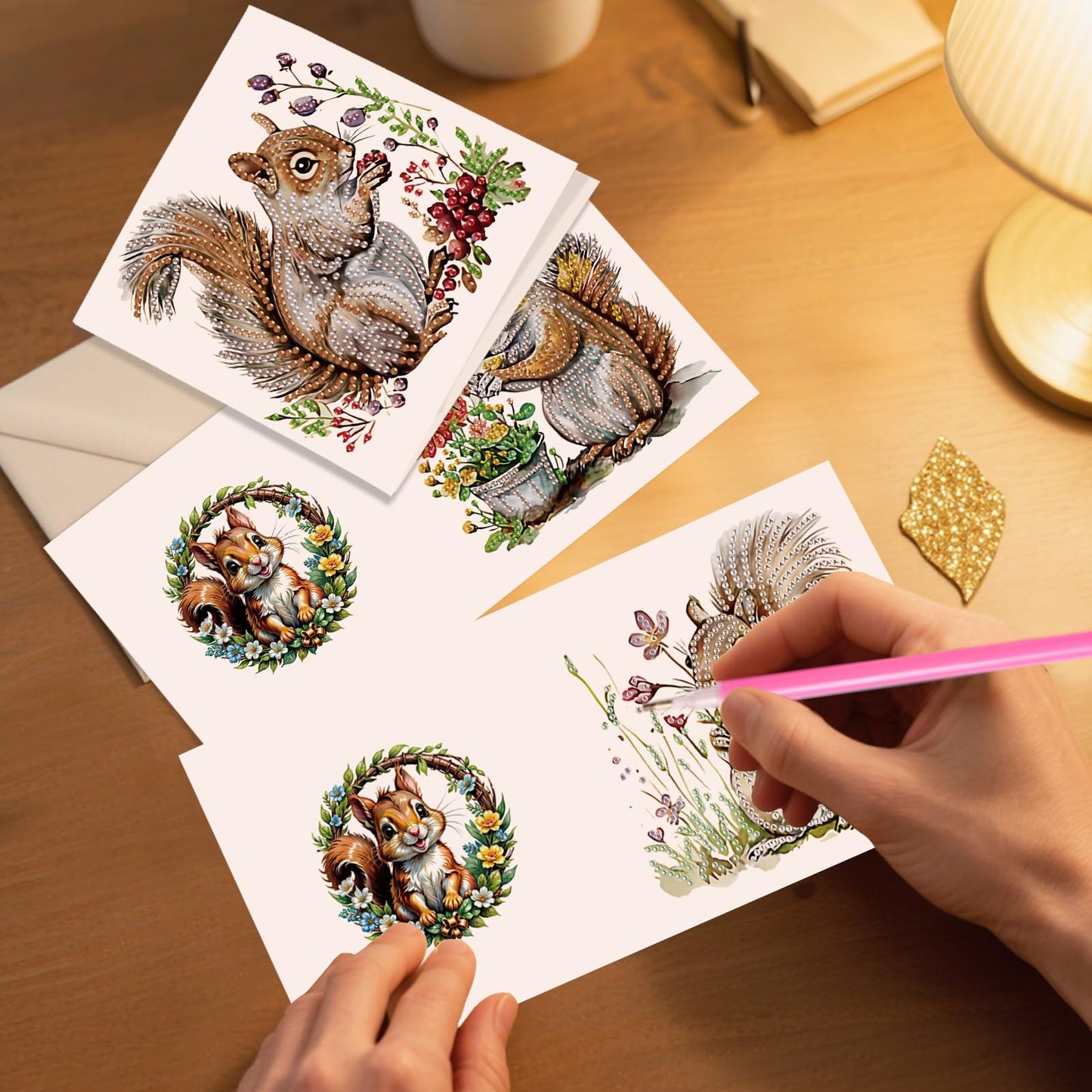 JZHYOAN 6 Pieces Diamond Art Greeting Cards with Envelopes DIY Squirrel Special Pattern Diamond Painting Card Creative Gifts Foldable Handmade Cards for Friends Family Birthday Holiday Congratulation