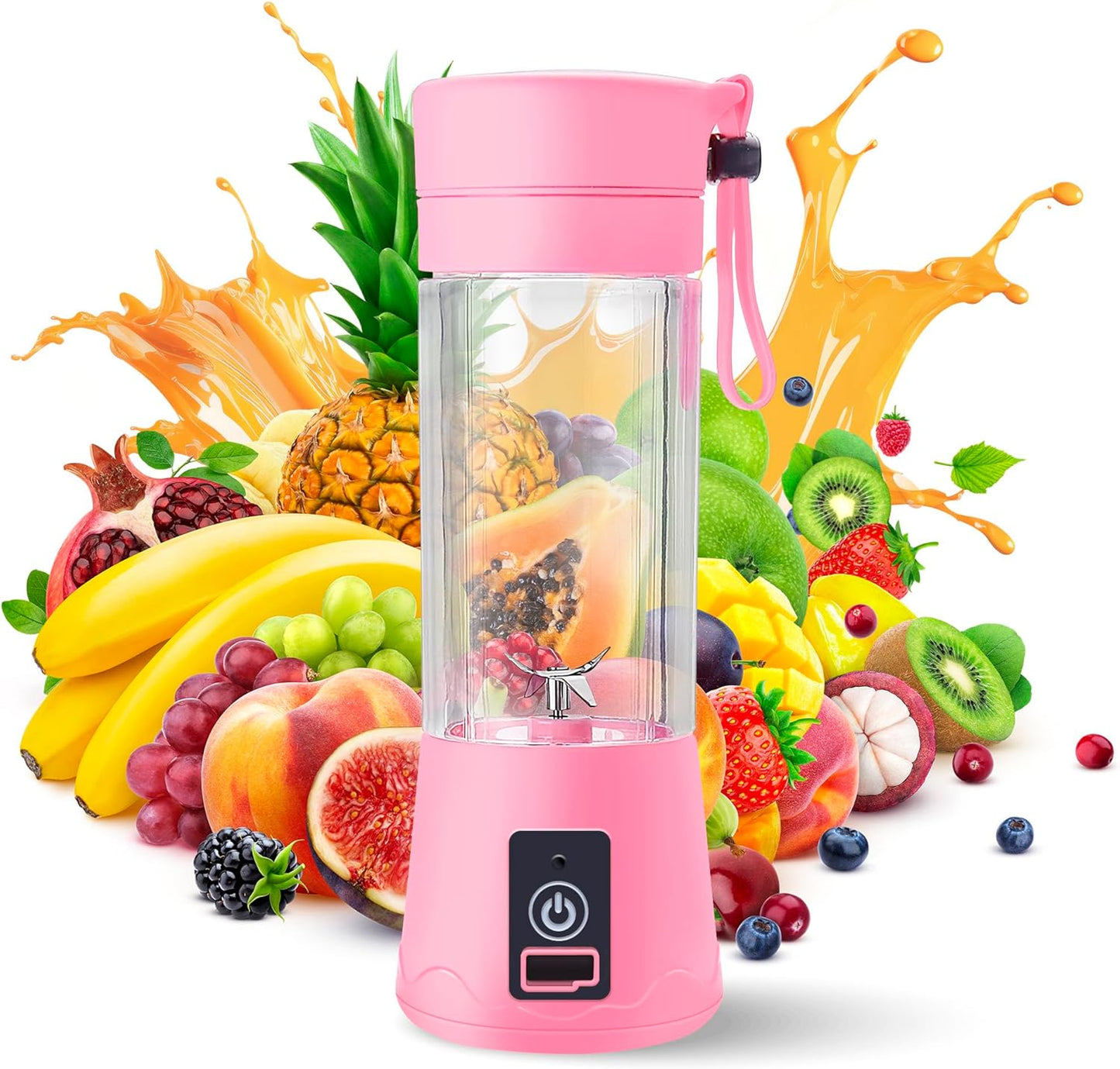 Portable Blender, Compact USB Rechargeable Personal Travel Blender for Smoothies, 380ml, Pink