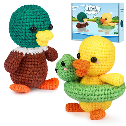 ekaus Crochet Kit for Beginners, Crochet Kit with Step-by-Step Video Tutorials, Crochet DIY Knitting Supplies for Adults, Crochet Ducks(45%+ Yarn)