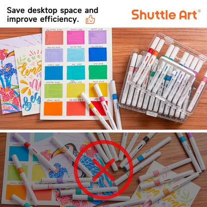 Shuttle Art 36 Automatic Ink Control Acrylic Paint Markers Organizer, Portable 3-Layer Transparent Storage Box, Stackable Pen Holder for Art Supplies,Ideal for Home, Office & School Desk Organization