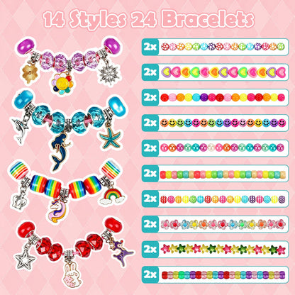 DUPHLAGT Bracelet Making Kit for Kids - 24 Pack Charm Bracelet Kit Jewelry Making Supplies for Girls Art Crafts Classroom Prizes Birthday Gift Party Favors Age 4-6 4-8 8-12