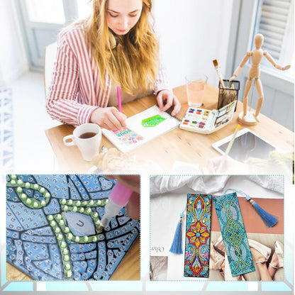 12 Pcs DIY Diamond Art Bookmarks for Adults Women Beginners Acrylic Dotz Diamond Art Bookmarks Kit Diamond Painting 5d Floral Rhinestone Bookmark Diamond Art Book Marks with Tassels Crafts Supply