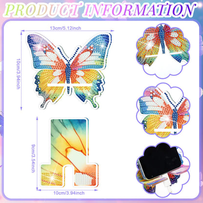 Kenning 8 Pcs Butterfly Diamond Painting Cell Phone Stand DIY 5D Full Crystal Acrylic Spring Diamond Art Phone Holders Kits for Beginner Adult DIY Craft Butterfly Lover Gifts