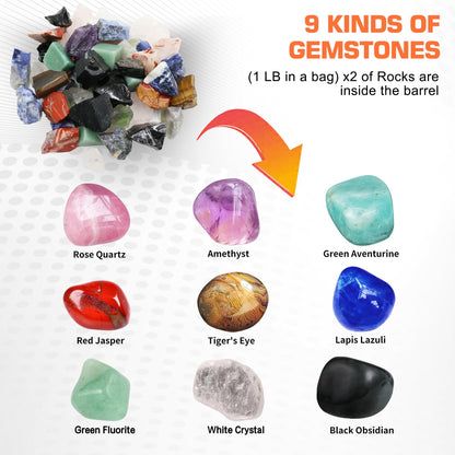 VIYUKI Professional Rock Tumbler Kit - Double Drum 6LB Rock Polisher(Double Barrel), Includes Rough Gemstones, 8 Polishing Grits, Jewelry, Learning Guide, Ideal Gift for Adults & Collectors