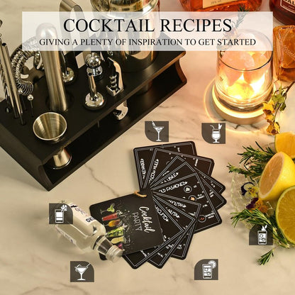 Bartender Kit Cocktail Shaker Set with Stand 17-Piece Bar Tool Bar Set for Drink Mixing Home Bartending Kit Bar Cart Accessories: Martini Shaker, Mixer Spoon, Jigger, Muddler, Strainer & Recipes Gifts