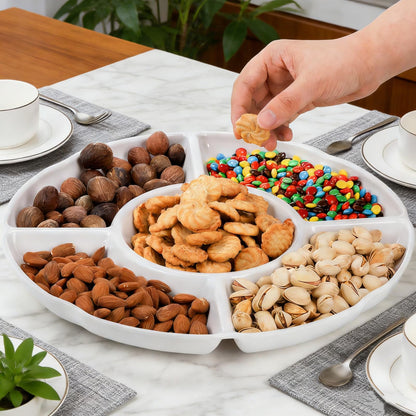 Pumtus 3 Pack Divided Serving Tray, 13 Inch Melamine Chip and Dip Platter, 5 Sectional Appetizer Veggie Plate, Party Snack Relish Tray for Serving Food, Nuts, Candy, Dried Fruit, Veggies