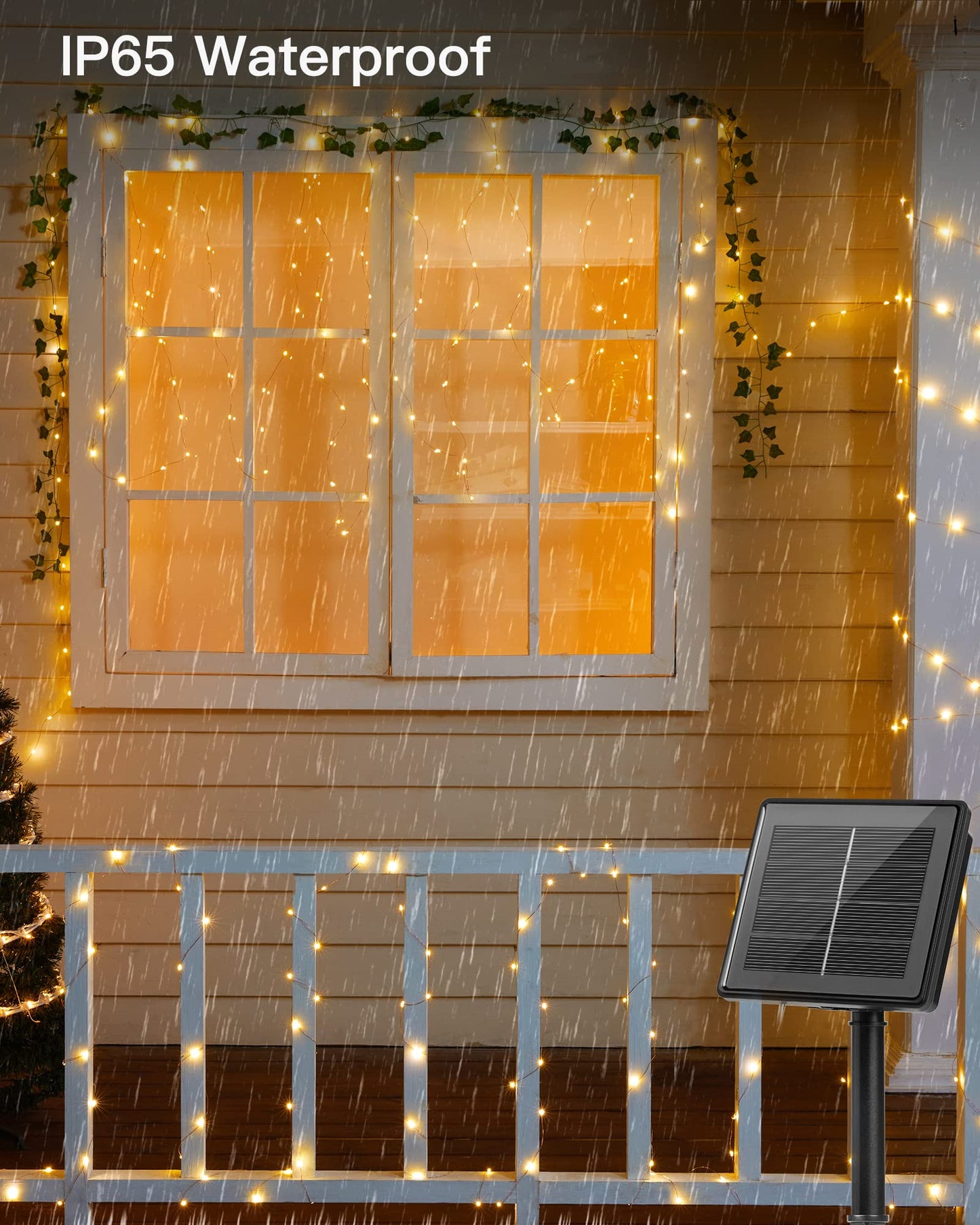 Brightown Solar String Lights, 2 Packs Total 66Ft 200 LED Solar Fairy Lights with 8 Modes, Waterproof Solar Lights for Outside Patio Yard Tree Wedding Christmas(Warm White)