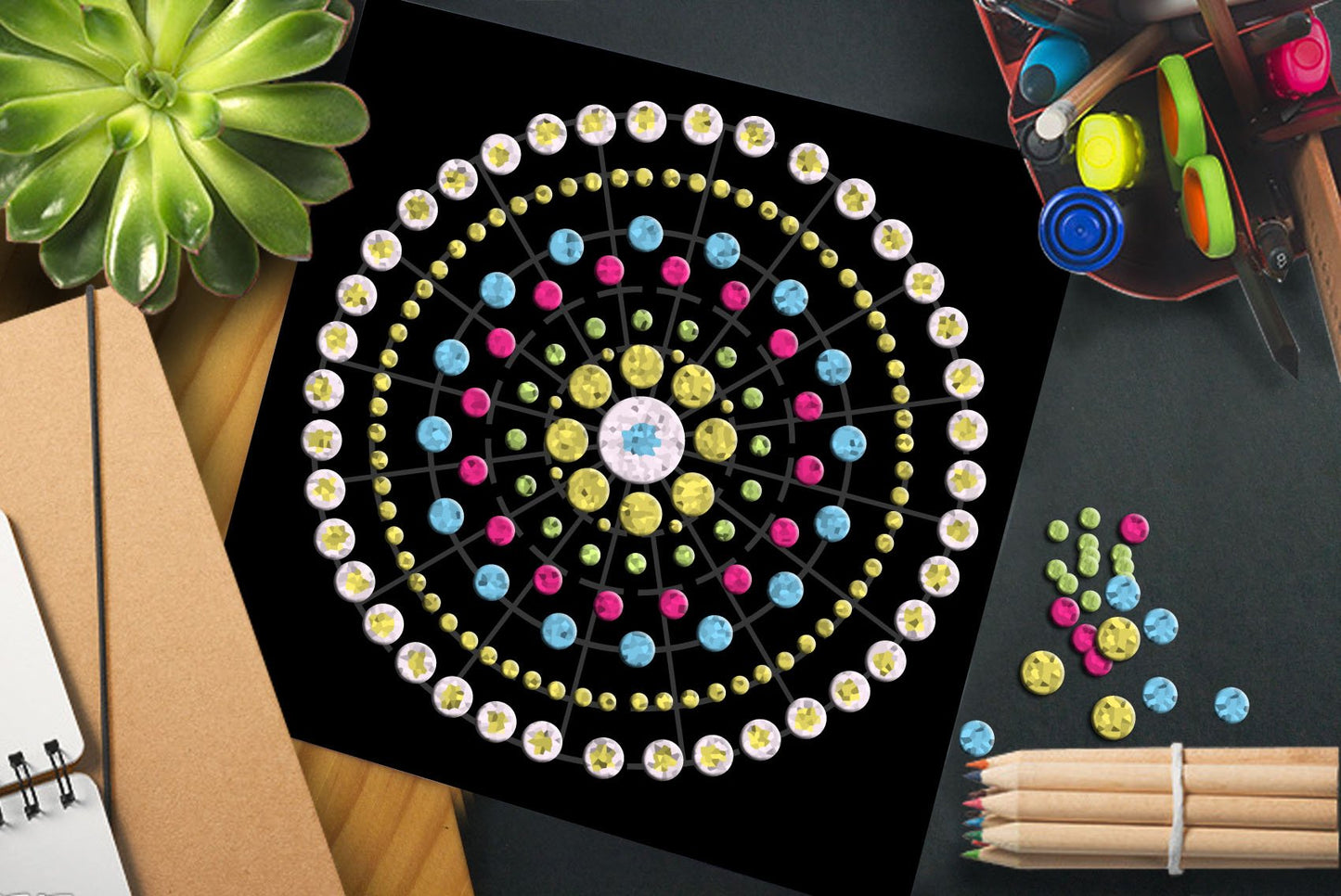 GSS Designs Pack of 3 Mandala Stencils Template Set - Mandala Dotting Tool 8/12/16 Segment - Art Painting Guide for Furniture Cards Canvas Stone Wood (SL-016)