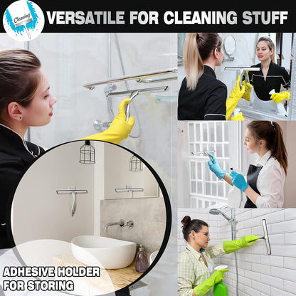 NETANY Shower Squeegee, 10-Inch Silver Stainless Steel Squeegee for Bathroom, Shower Doors, Mirrors, Tiles