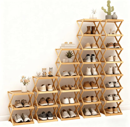 3 Closet(Original Tier Foldable Shoe Rack, Natural Bamboo Space Saving Shoe Storage Organizer,Easy Assembly & Strong