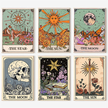 igoodom 6 Pack Paint by Numbers for Adults, 25x35cm DIY Acrylic Canvas Painting Kit, Sun and Moon Star Paint by Number Set for Beginners & Home Wall Decor
