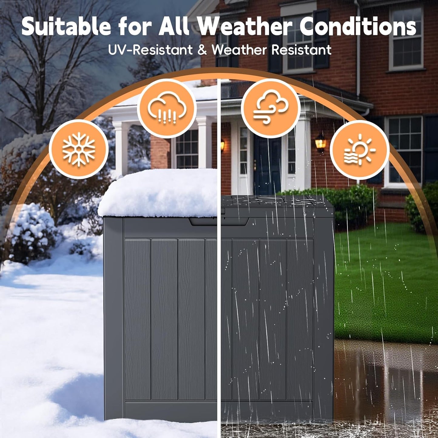 31 Mars Villa Gallon Deck Box, Waterproof Weatherproof and UV Resistant Resin Storage Bin with Lockable Lid