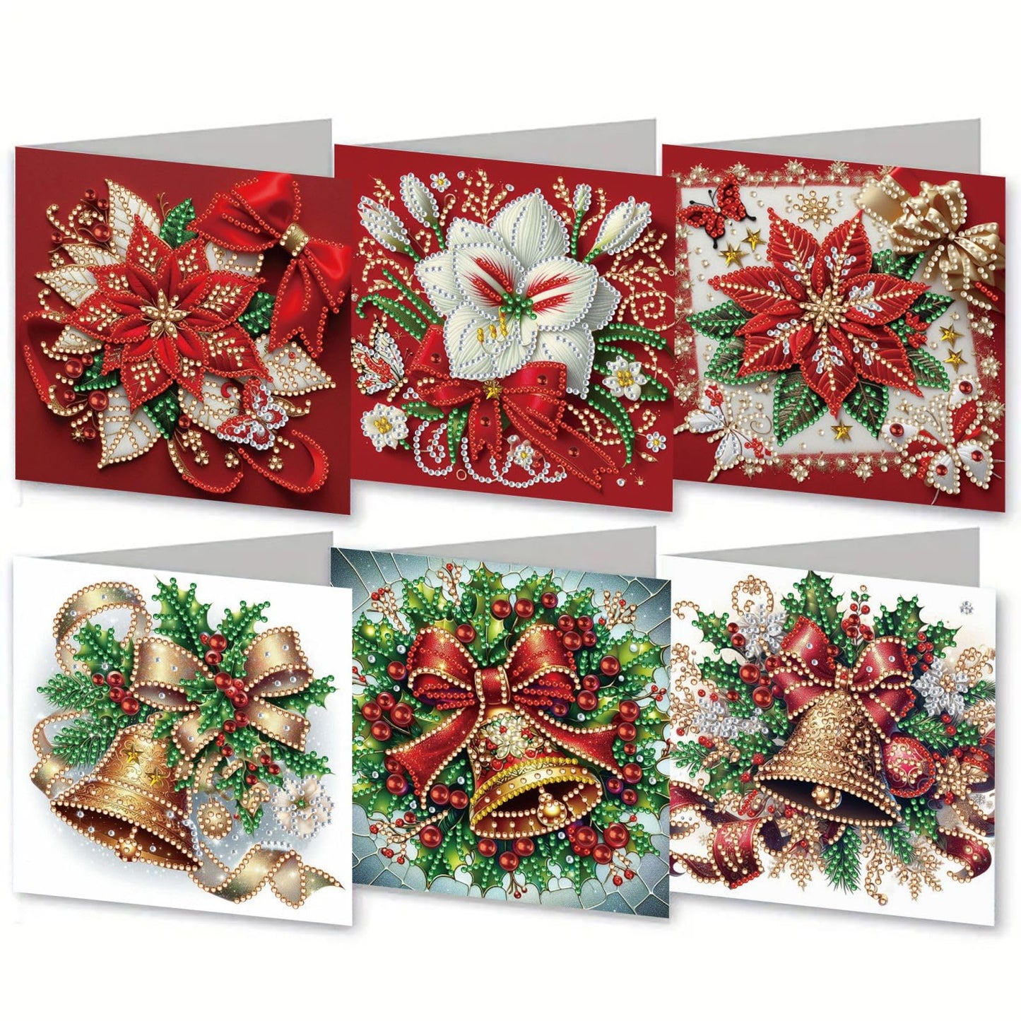 DIY Diamond Art Painting Greeting Cards Set, 5D DIY Diamond Christmas Halloween Blessing Greeting Wish, Birthday Card Making Kits for Family Friends Handmade Gift-Poinsettia-1