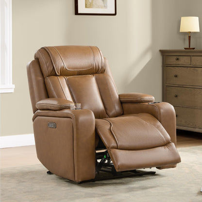 Watson & Whitely Genuine Leather Electric Recliner Chairs, Super Zero Gravity Recliner Triple-Motor W Adjustable Lumbar Headrest Support & Hidden Storage, Saddle Brown