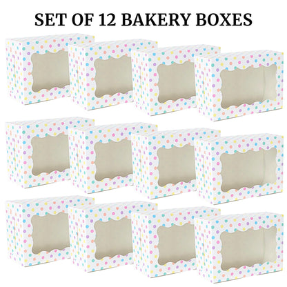 Perfect Occasion Polka Dot Cookie Boxes - 12 Pack - Pastel Polka Dot Cookie Boxes with Window - for Easter, Birthdays, Cupcakes, Pastries - Large Size Easily Fits a Dozen Cookies - 12 pcs