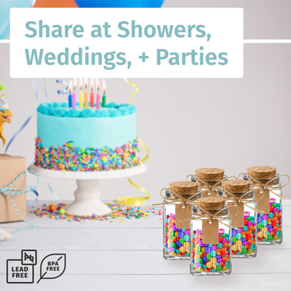 Square Glass Jars with Lids - Set of 12 Mini Glass Jars with Corks for Wedding & Party Favors, DIY Crafts, Potions, Spices & Candy, 3.4 oz