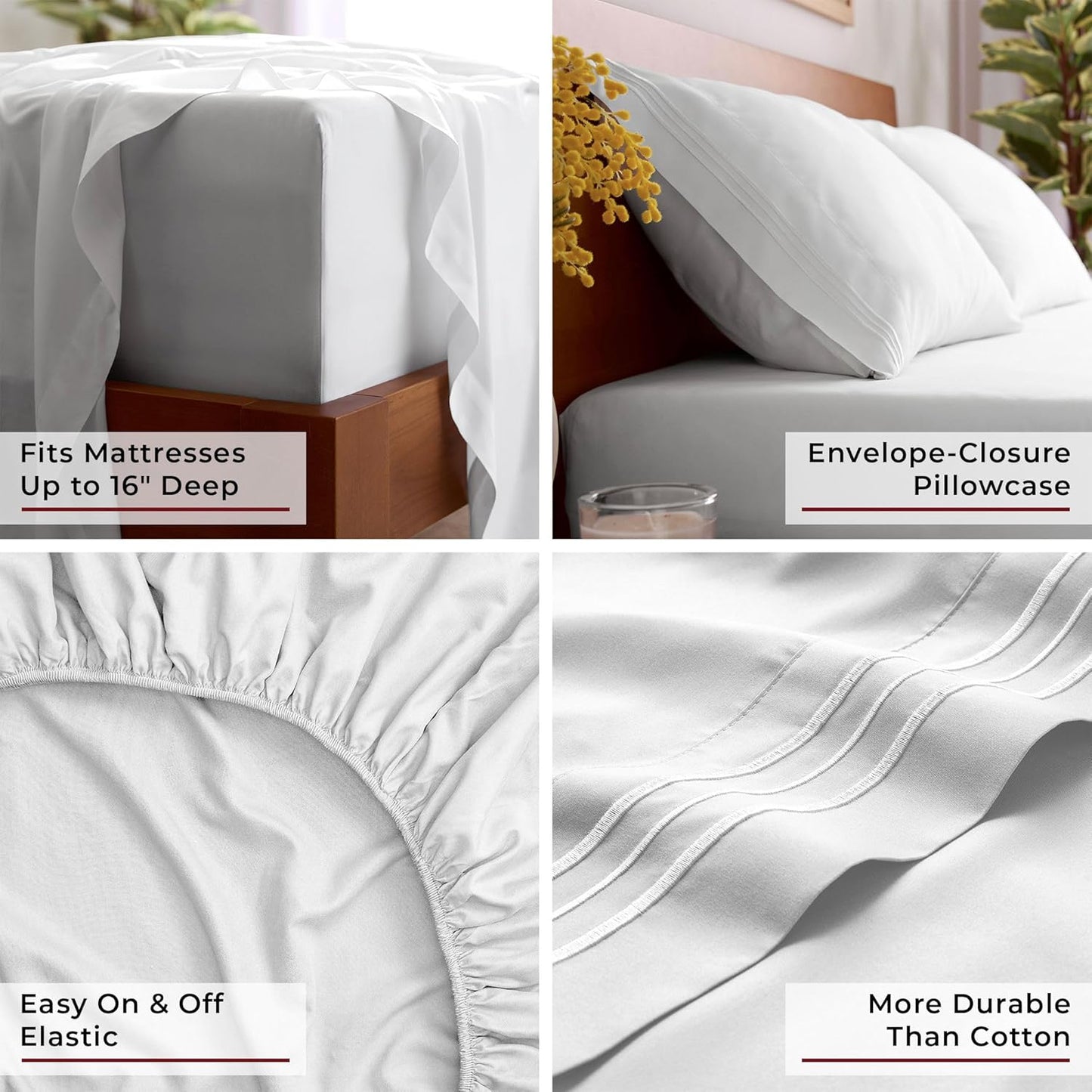 Mellanni King Sheet Set | 6-Piece Iconic Collection - Extra Soft, Cooling, 16-Inch Deep Pocket - White