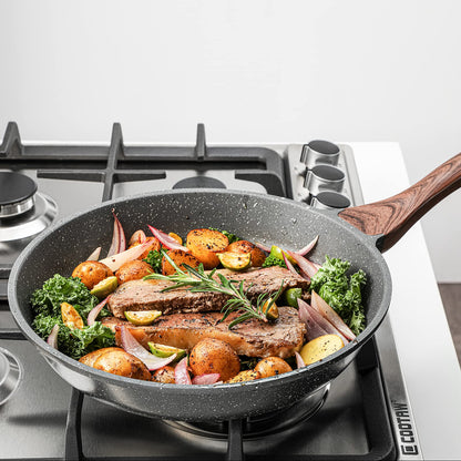 SENSARTE Nonstick Frying Pan Skillets, Swiss Granite Coating Omelette Pans, Healthy Cookware Chef's Pan, Free of Intentionally Added PFOA (9.5+11+12.5 Inch)