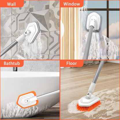JEHONN 4-in-1 Tile Tub Scrubber with Long Handle, Upgraded Shower Cleaning Brush for Bathroom