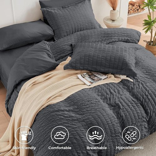 HYMOKEGE Twin Comforter Set - Luxury 5-Piece All-Season Bedding Set in Dark Grey | Includes Comforter, Sheets, Pillowcase & Sham
