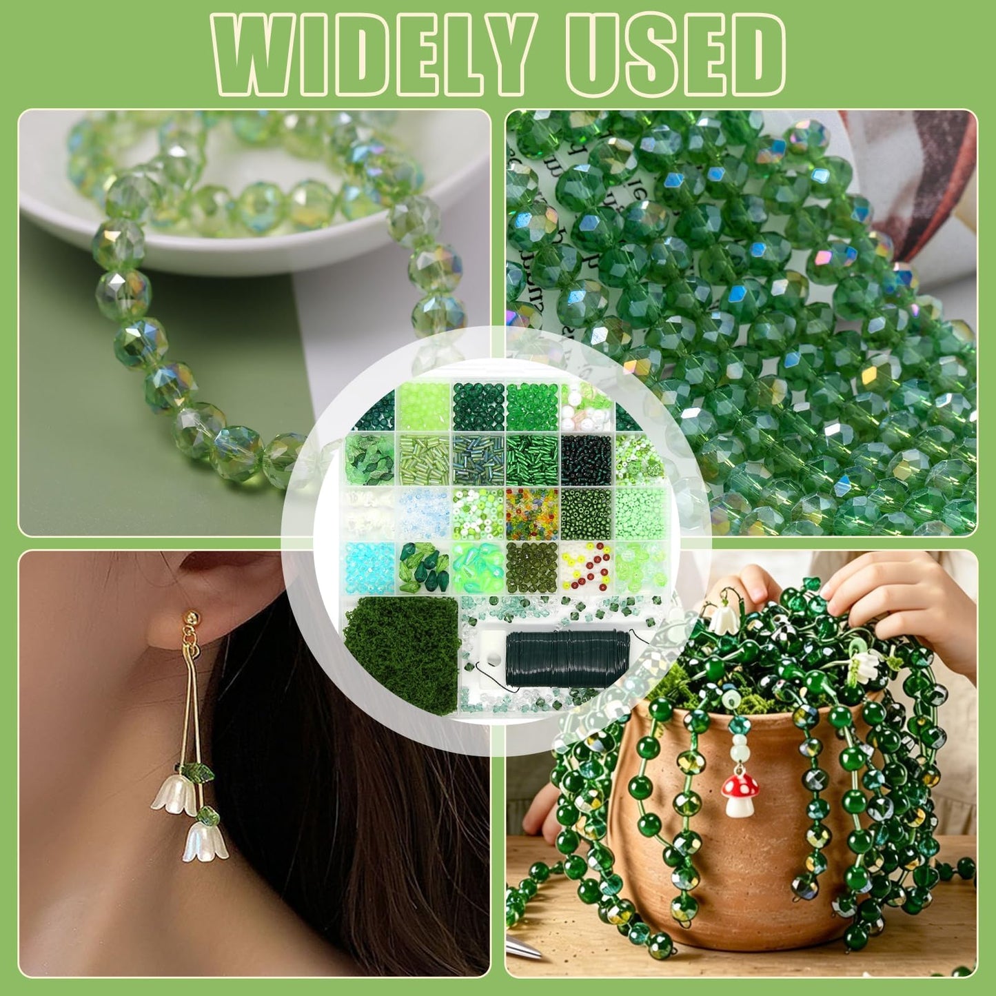 CYUXING 2746Pcs Beaded Plant Kit, Green Glass Beads for DIY Succulent Plants, Craft Beads Set with Ladybug Charm Floral Wire for Home Decor Jewelry Making, Artificial Greenery Supplies