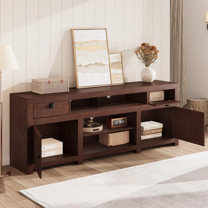Farmhouse TV Stand for 75/80 Inch TVs, Long Entertainment Center with 4 Storage Drawers & 3 Open Shelf, Television Consoles Stands for Living Room, Bedroom