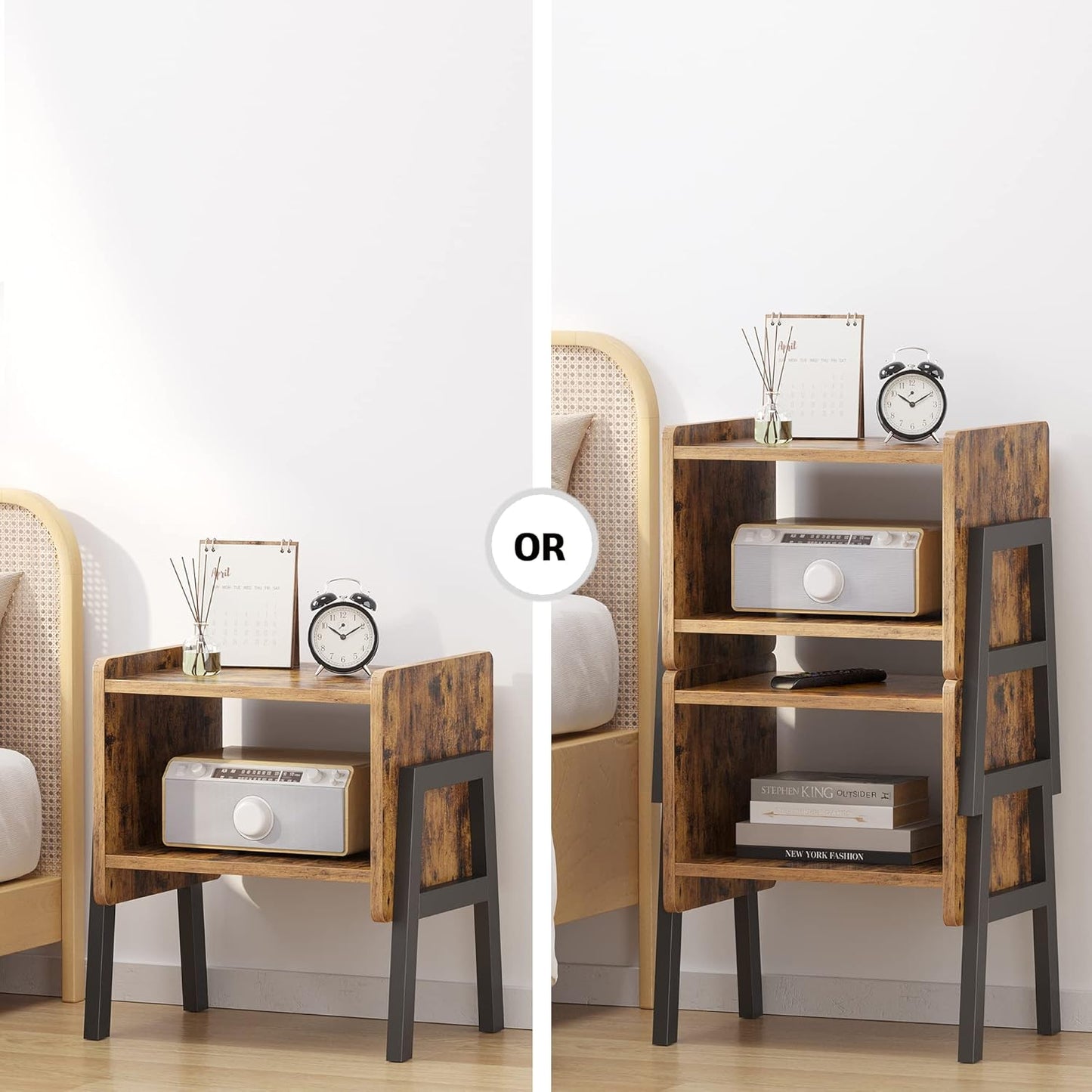 Set 2, TB01BB039 TUTOTAK Nightstnd, of Stackable End Tables, Side Table, Bedside Tables with Open Storage Shelf
