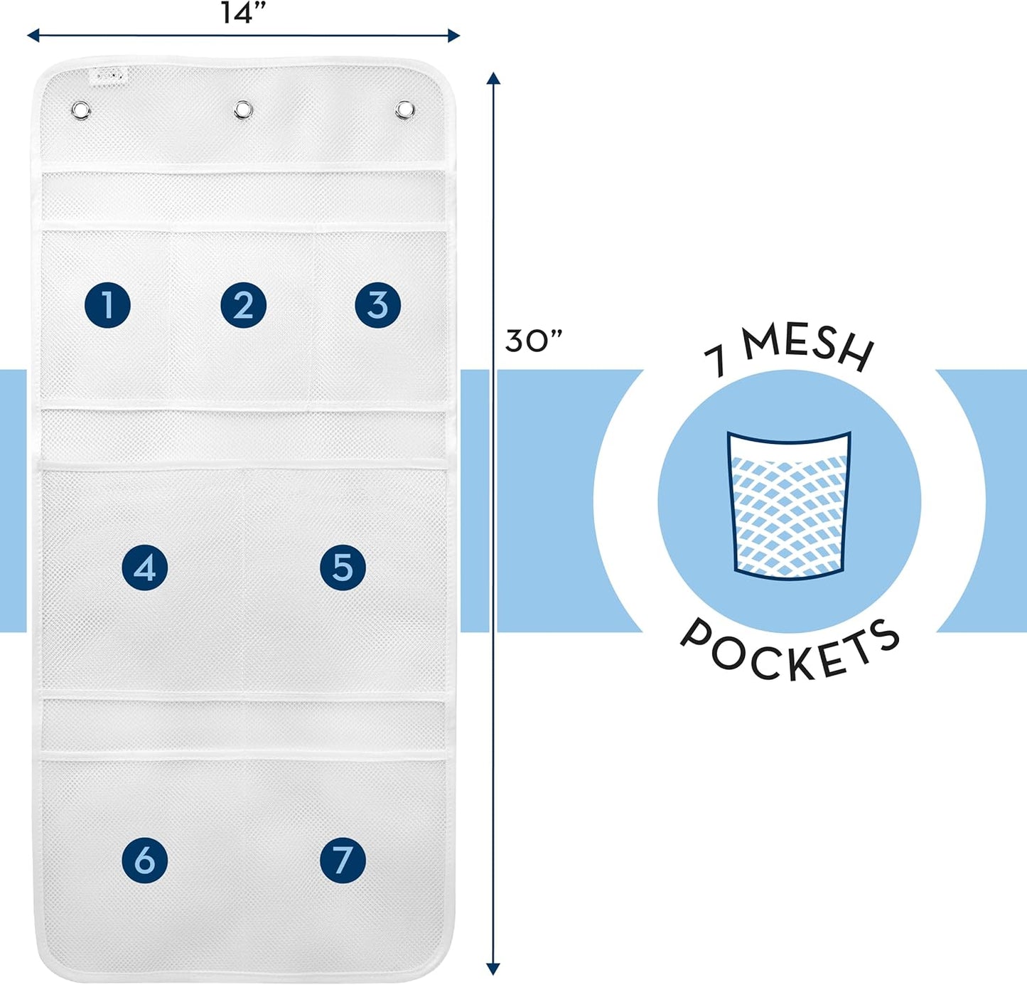 S&T INC. Shower Organizer, Bathroom Caddy with Quick Drying Mesh, 7 Pockets, 2 Pack, White