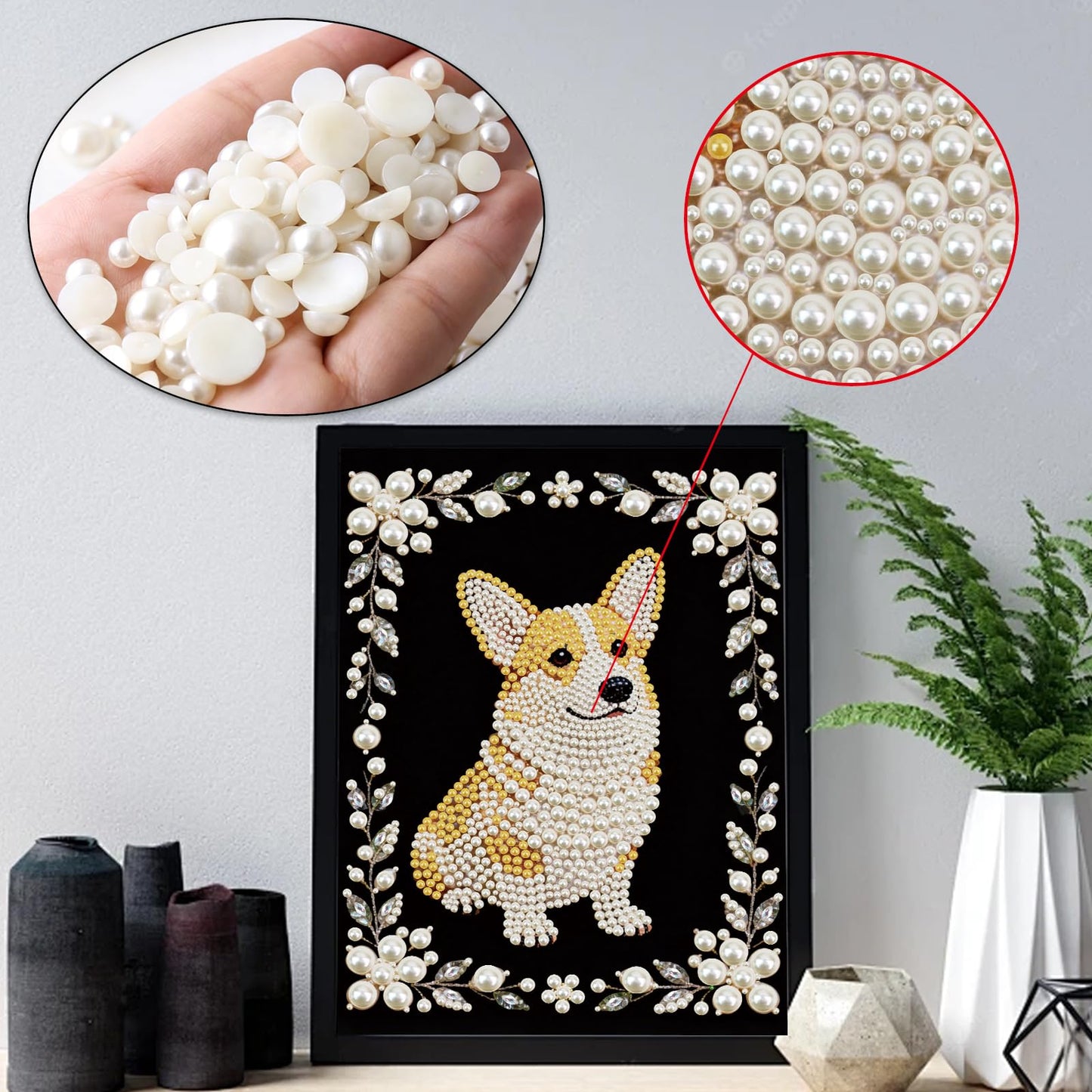 Stalente Pearl Diamond Painting Kits for Adults Dog, 5D Special Shape Diamond Art Kits for Beginners, Crystal Rhinestones Diamond Painting for Home Wall Decoration Gift 12×16inch, Animal