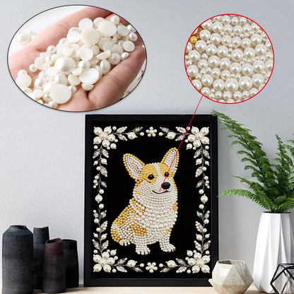Stalente Pearl Diamond Painting Kits for Adults Dog, 5D Special Shape Diamond Art Kits for Beginners, Crystal Rhinestones Diamond Painting for Home Wall Decoration Gift 12×16inch, Animal
