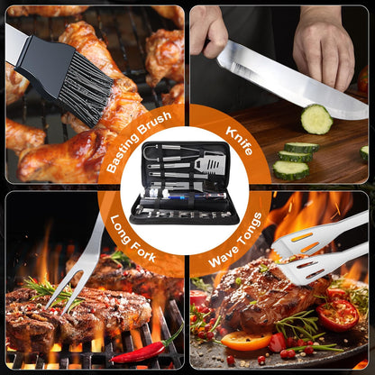 28PCS Stainless Steel BBQ Grill Accessories Set, Grilling Gifts for Men Birthday Father's Day, Portable Multifunction Grilling Utensils Tools Kit with Storage Bag for Outdoor Grill Camping BBQ Party
