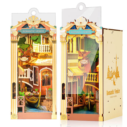 Rolife DIY Book Nook Kits for Adults 3D Wooden Puzzle-Bookshelf Insert Booknook-Miniature Kit-Gifts for Mom Dad Adults (Romantic Venice)