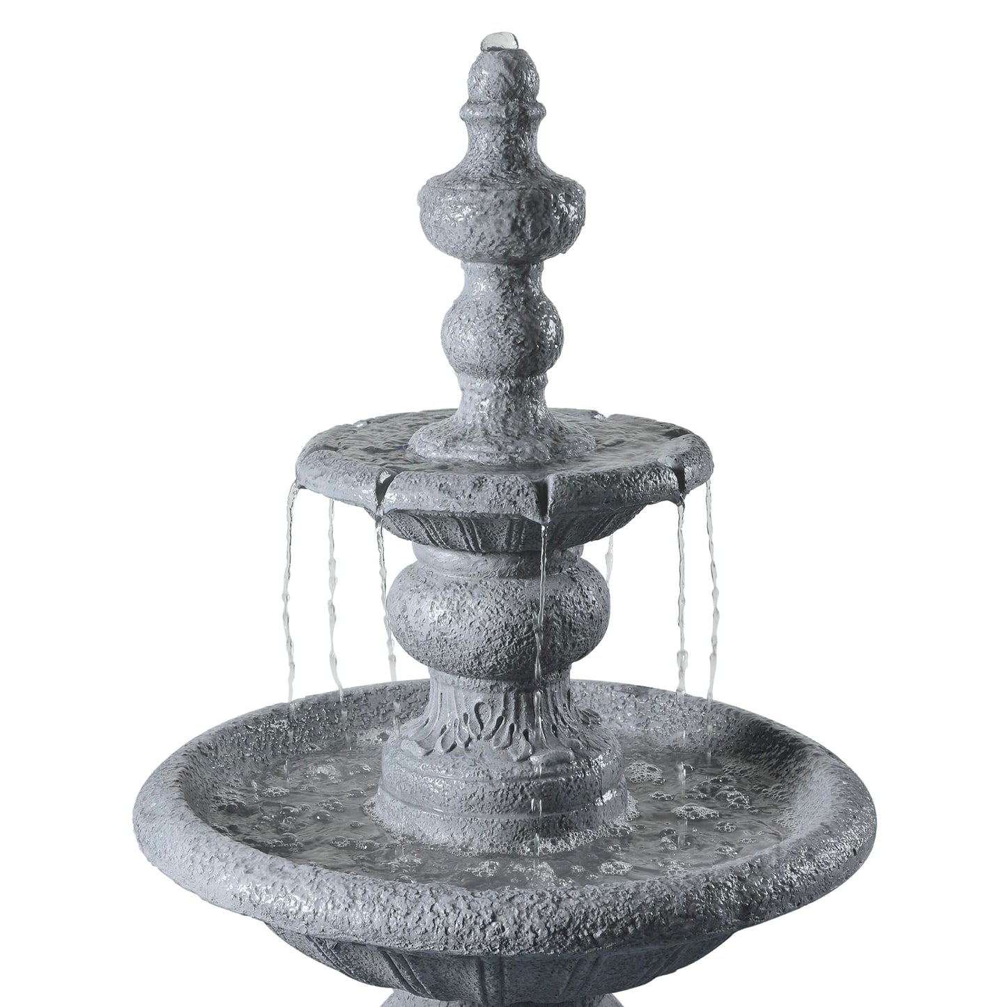 Teamson Home 52.56 in. Outdoor Two-Tier Water Fountain with Realistic ICY Stone Texture for Outdoor Living Spaces Creating a Calming Oasis for Gardens, Landscaping, Patios, Balconies, Lawns, Gray