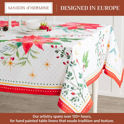 Maison d' Hermine Table Cloth Rectangle Table 100% Cotton 70 x 140 Inches Fall Tablecloth Reusable Everyday Use for Thanksgiving Christmas Decorations Dining Farmhouse Party (Poinsettia Christmas)