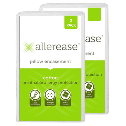 AllerEase 100% Breathable Cotton Pillow Protector for Sleeping, Queen 30" x 20" - 1 Pack of 2,White