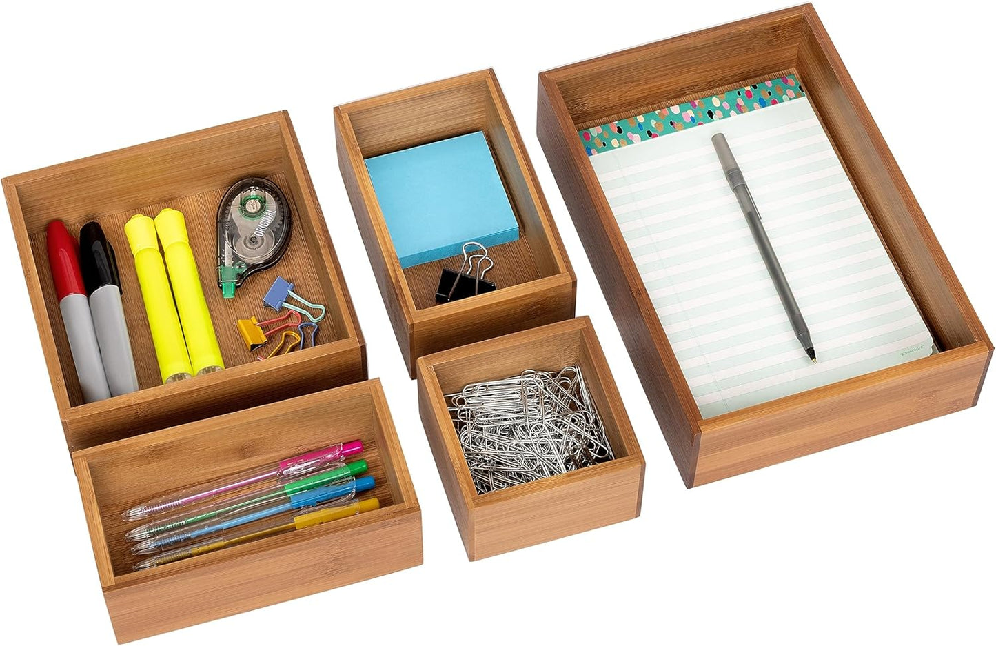 Seville Classics Bamboo Organizer Storage Bins, 5 Piece Set for Kitchen, Office, Makeup
