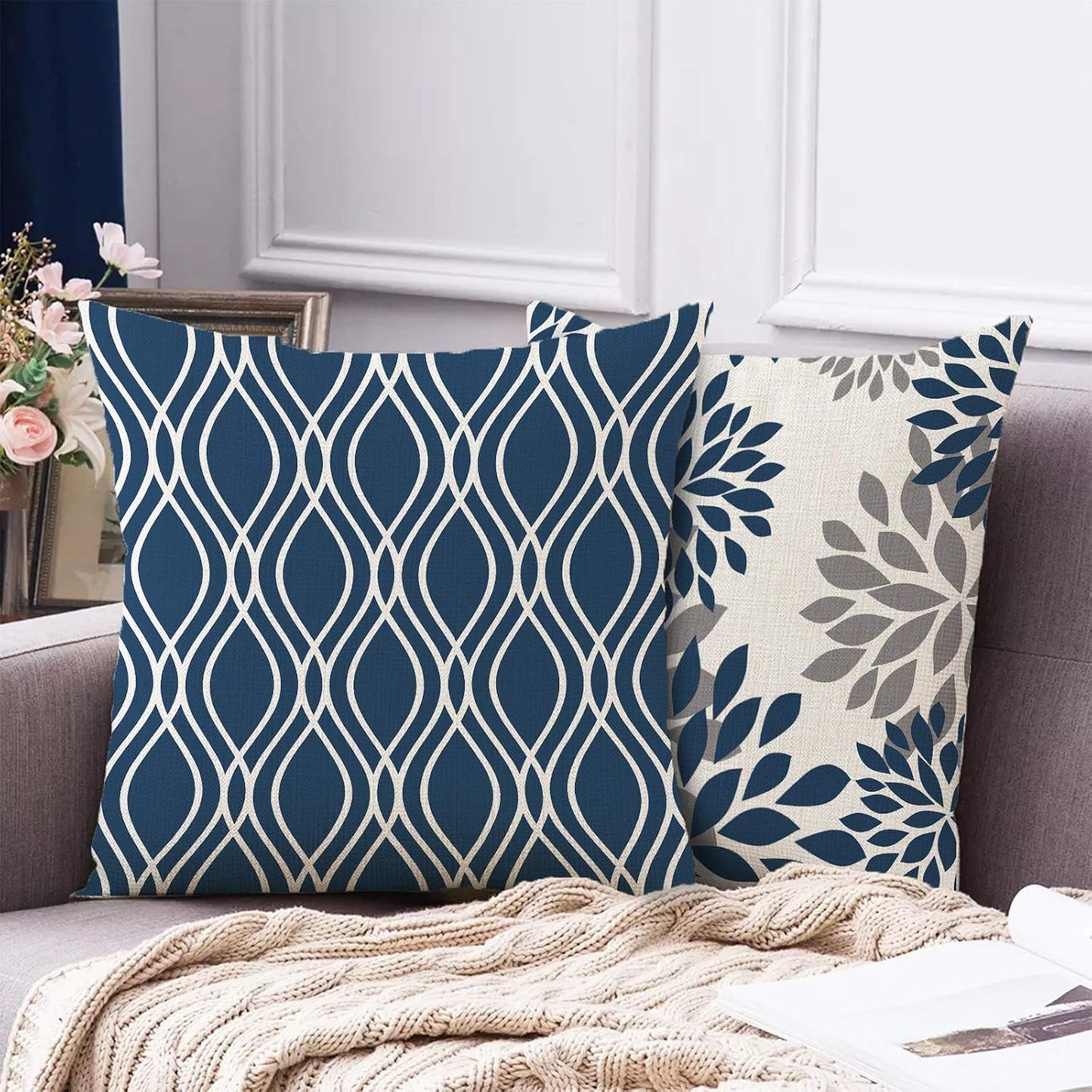 Hexagram Light Blue Geometric Pillow Covers, 16x16 Set of 4, Decorative Couch Cushion Pillow Case for Home Decoration