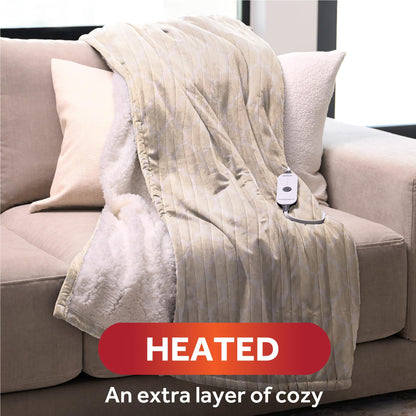 Sunbeam Electric Throw Royal Mink Sherpa Heated Blanket, 4 Heat Settings, 4-Hour Auto Shut-Off, Fast Heating, Luxurious and Ultra Comfy, Night Fog Color, 50" x 60"