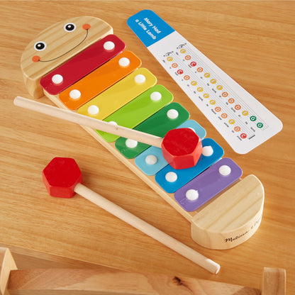 Melissa & Doug Caterpillar Xylophone Musical Toy with Wooden Mallets 15.25" x 6.5" x 1.5", Blue