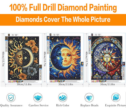 DIPQYART 3 Pack Diamond Art Kits for Adults, Sun and Moon Diamond Painting Kits for Adults, 5D DIY Round Drill Gem Art Paint with Diamonds Dots Crafts Kits for Home Decor Gift 12x16inch