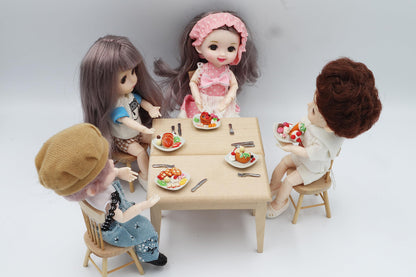 Miniature Dessert Plate Set – 5 Assorted Handmade Clay Treats with Pancakes, Waffles & Ice Cream – 1:6 Scale Dollhouse Food on 1-Inch Ceramic Plates – Realistic Mini Food Decor