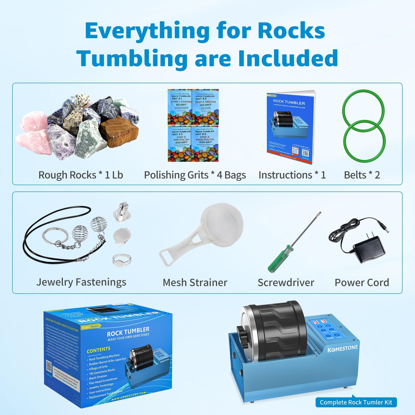 Rock Tumbler Kit for Adults – 4LB Large Capacity Brushless Rock Polisher with Reinforced Metal Base, 3 Speeds & 9-Day Timer, Auto Shutoff & Memory Function, Complete Kit for Hobbyists & Collectors