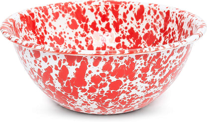 Crow Canyon Home Enamelware Serving Bowl - 1.5 quart, Red/White Splatter
