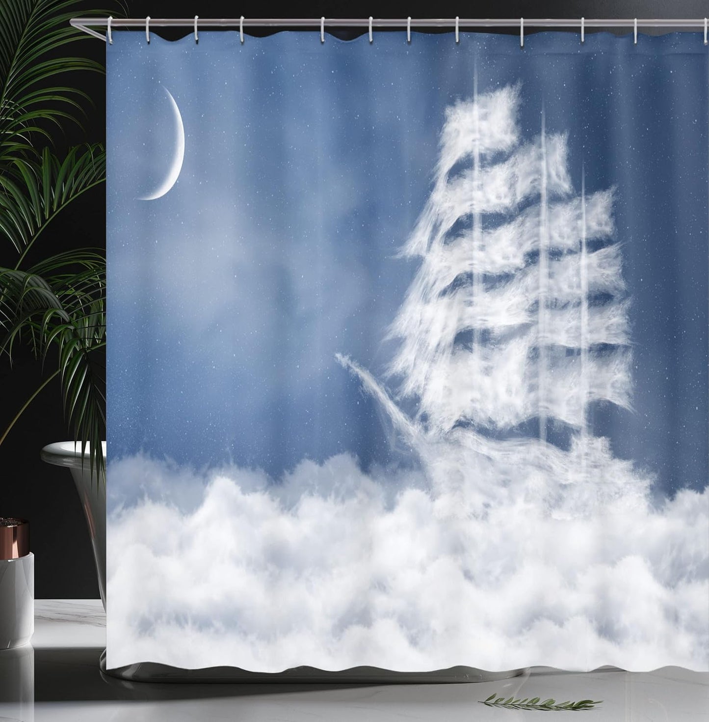 Ambesonne Nautical Shower Curtain - Yacht in The Ocean, Cloth Fabric Bathroom Decor Set with Hooks, 69" W x 75" L