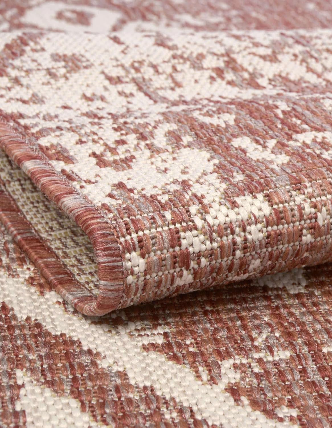 Unique Loom Outdoor Bohemian Collection Area Rug, Anthro, 2' x 5' 1" Runner, Rust Red/Ivory