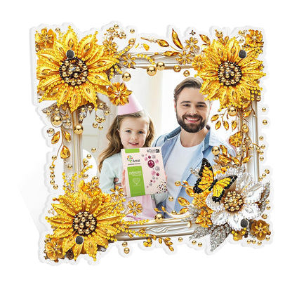 AIRDEA 5D Diamond Art Painting Desktop Photo Frame Ornament Flowers Butterfly Special Shape Diamond Dots Frame Kits for Adults,8x8in/20x20cm