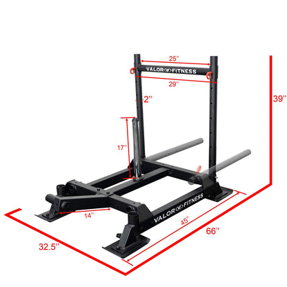 Valor Fitness Weighted Wheelbarrow Sled with Harness – Push, Pull, or Drag – Power Training Sled for Strength and Conditioning – 300 lb Capacity – Olympic Plate Storage – Home Gym Equipment